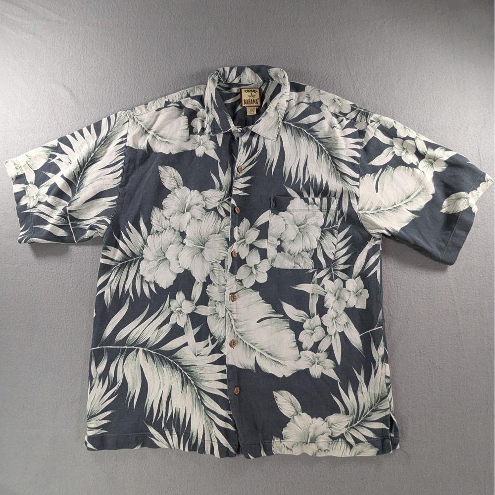 Tommy Bahama Mens Silk Tropical Floral Hawaiian Camp Shirt Large Black‎ Gray